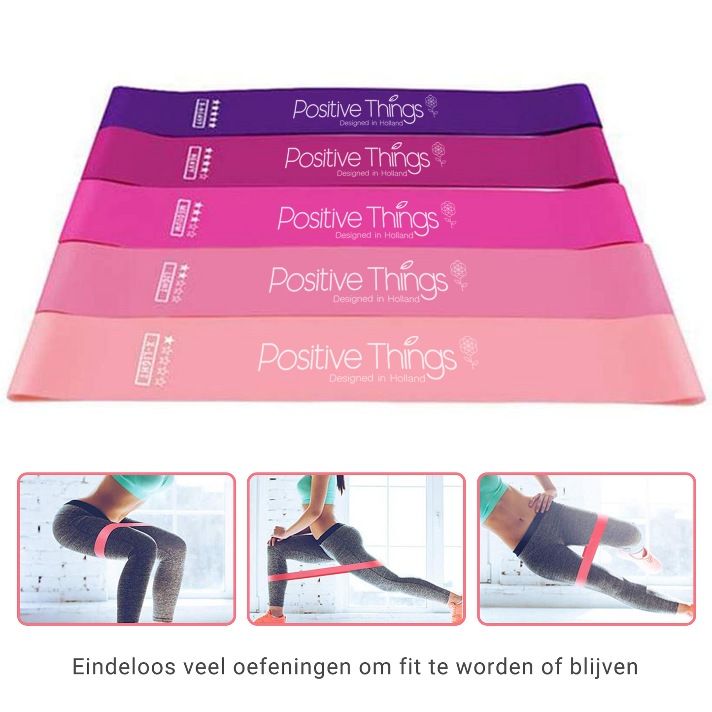 Weerstandsbanden natural latex 5-Pack Roze