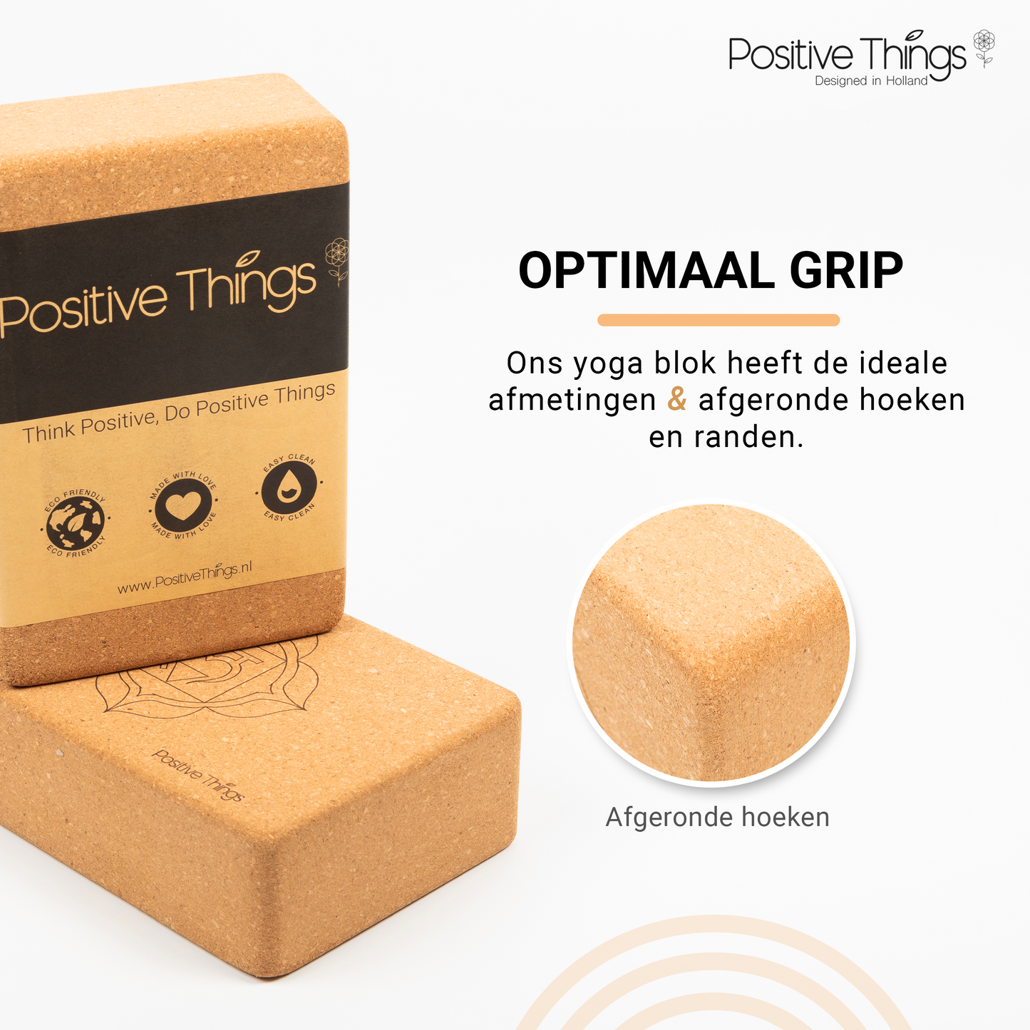 Deze afbeeling laat zien dat onze yoga blokken een optimale grip kennen. Het heeft de ideale afmetingen en afgeronde hoeken en randen voor extra comfort.