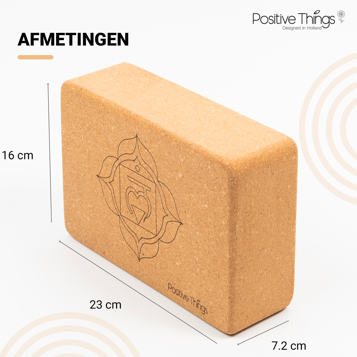 De afmetingen van ons natuurlijke yogablok zijn 16 centimeter breedte, 23 centimeter lengte en 7,2 centimer diepte.